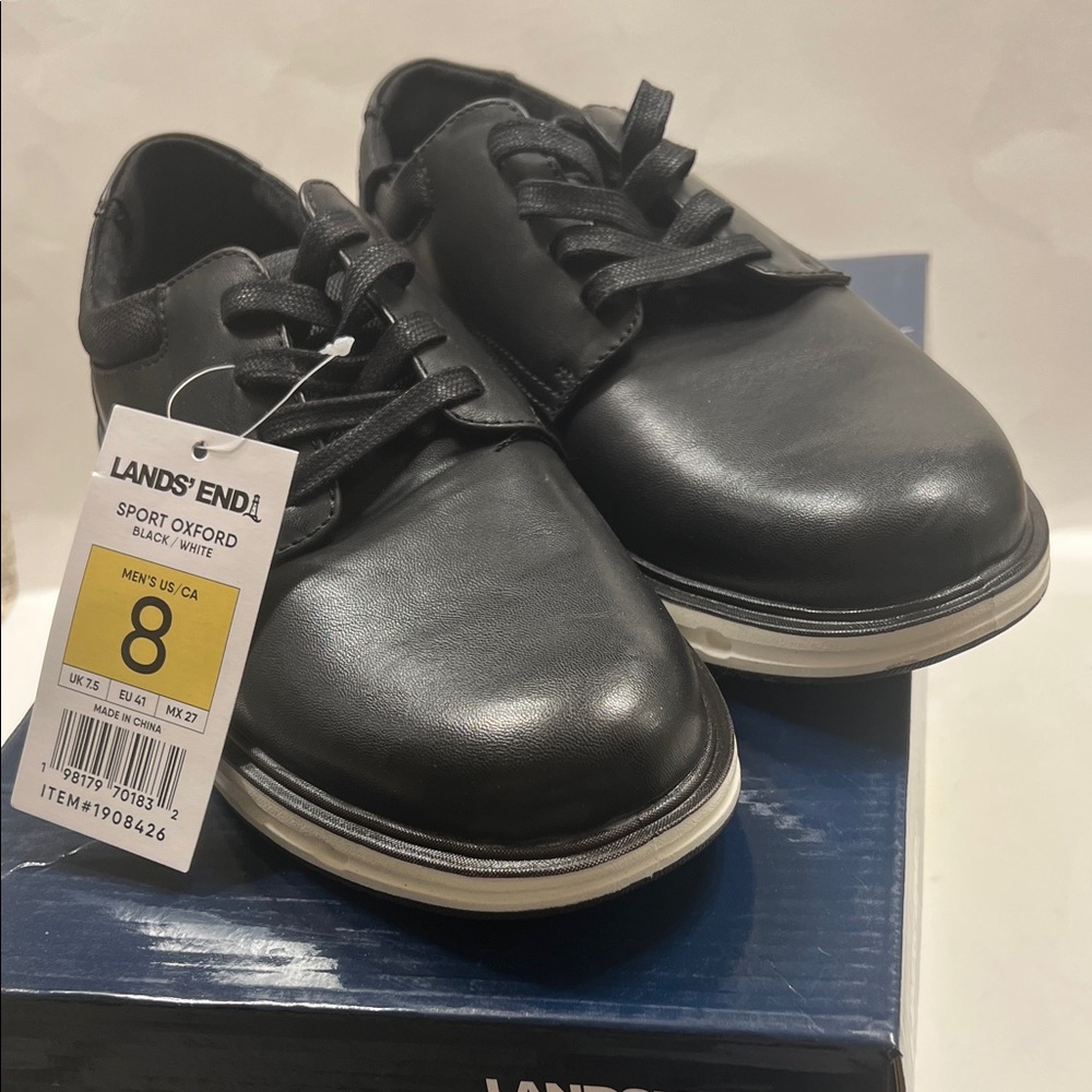 Lands' End Men's Black & White Sport Oxford